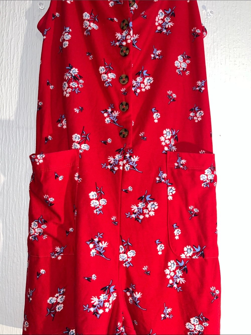 Red Floral Button-Front Romper - Picture 2 of 5